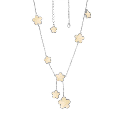 Daisy Love Necklace Flower Y-Drop by Lauren G Adams, cream flower charms on a silver chain, long layered necklace on Tampa Home & Garden Store