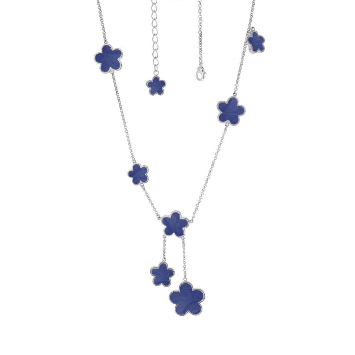 Daisy Love Necklace — Flower Y-Drop with blue enamel daisies on silver chain, Lauren G Adams on Tampa Home & Garden Store