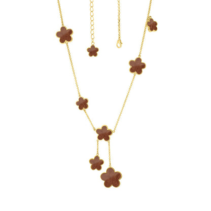 Daisy Love Necklace — Flower Y-Drop, gold-tone chain with brown enamel clover charms by Lauren G Adams, Necklaces on Tampa Home & Garden Store