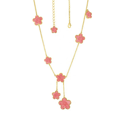 Daisy Love Necklace - Flower Y-Drop by Lauren G Adams, pink enamel flower charms on gold chain on Tampa Home & Garden Store