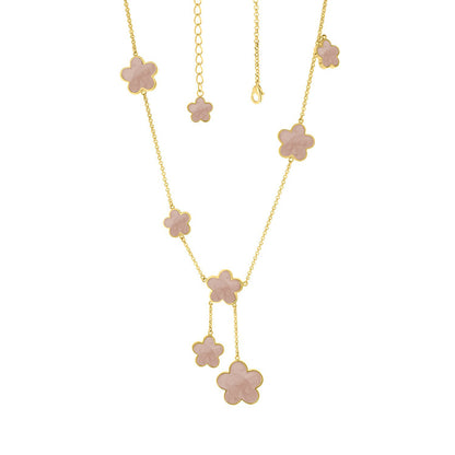 Daisy Love Necklace Flower Y-Drop, Lauren G Adams gold chain with pink enamel flowers on Tampa Home & Garden Store