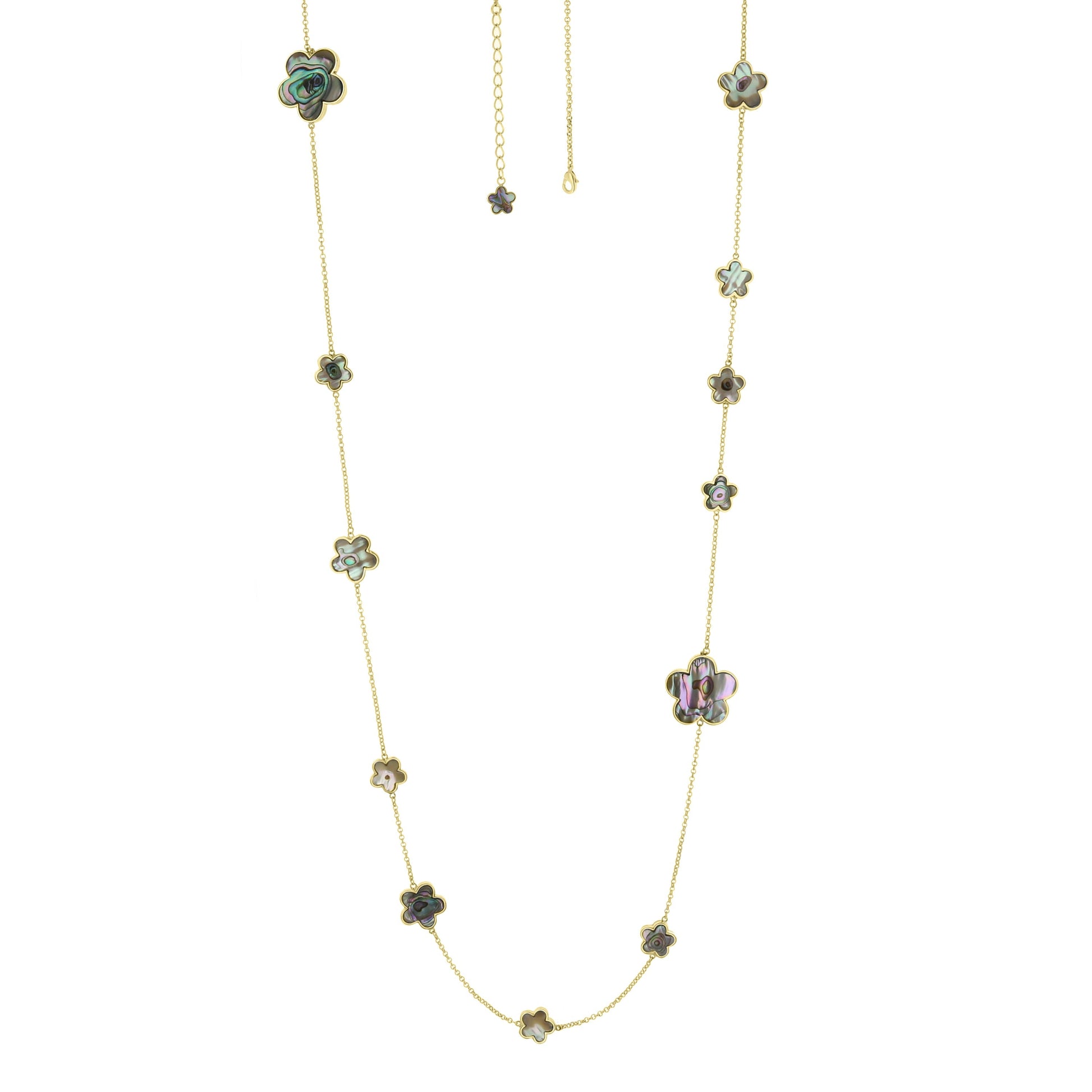 Long Daisy Love Gemstone Necklace by Lauren G Adams; gold chain with iridescent flower stations on Tampa Home & Garden Store