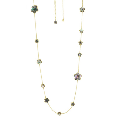 Long Daisy Love Gemstone Necklace by Lauren G Adams; gold chain with iridescent flower stations on Tampa Home & Garden Store