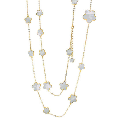Daisy Love Long Necklace by Lauren G Adams, gold-tone chain with mother-of-pearl flower charms on Tampa Home & Garden Store