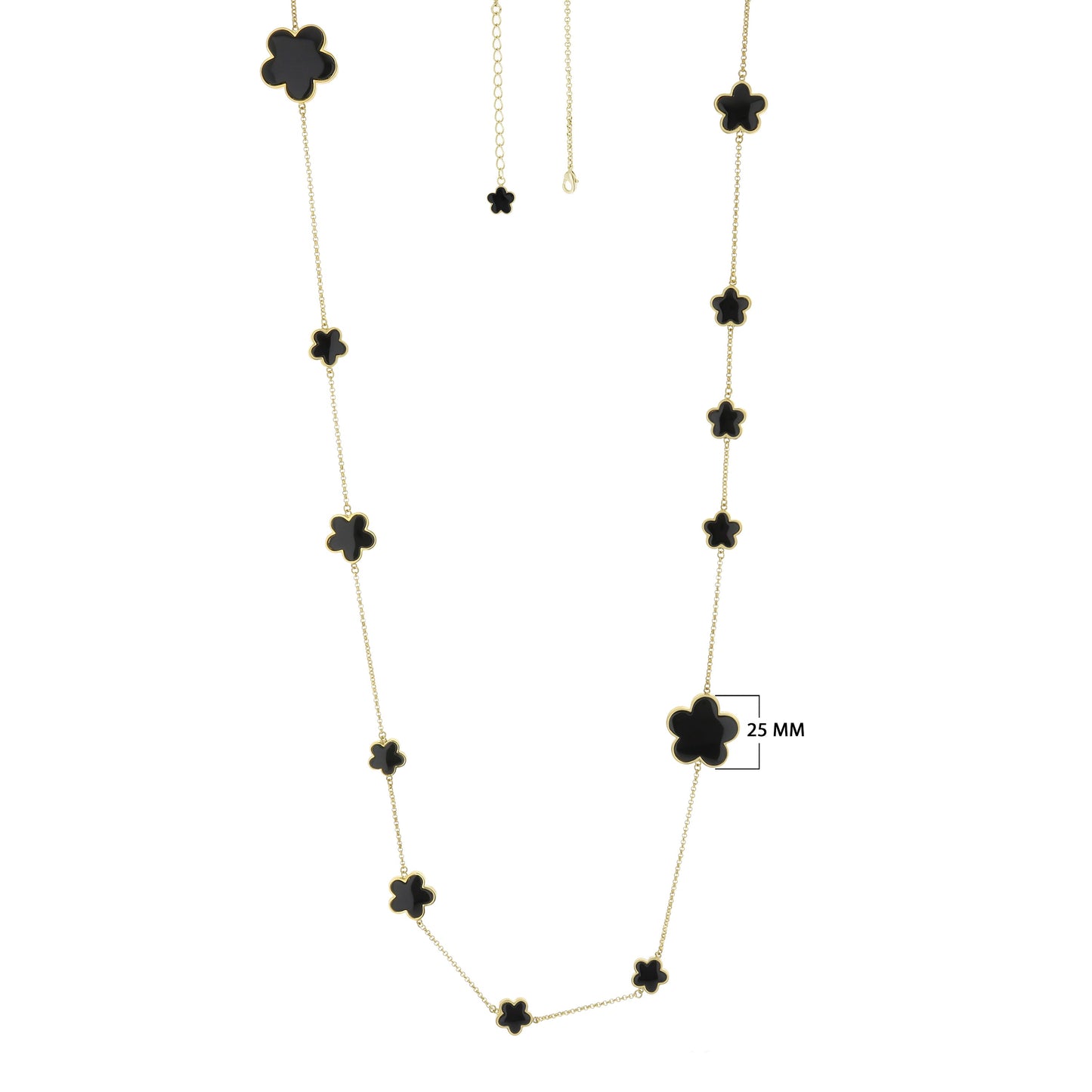 Daisy Love Gemstone Long Necklace by Lauren G Adams with black flower stations on gold chain on Tampa Home & Garden Store