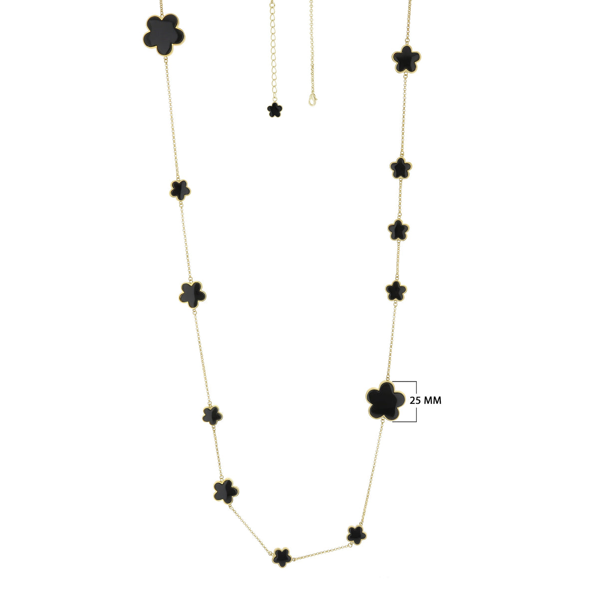 Daisy Love Gemstone Long Necklace by Lauren G Adams with black flower stations on gold chain on Tampa Home & Garden Store