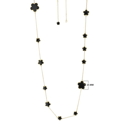 Daisy Love Gemstone Long Necklace by Lauren G Adams with black flower stations on gold chain on Tampa Home & Garden Store