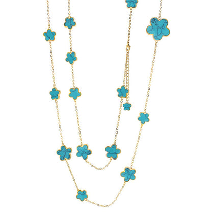Daisy Love Gemstone Necklace Long Station turquoise clover charms on gold chain Lauren G Adams on Tampa Home & Garden Store