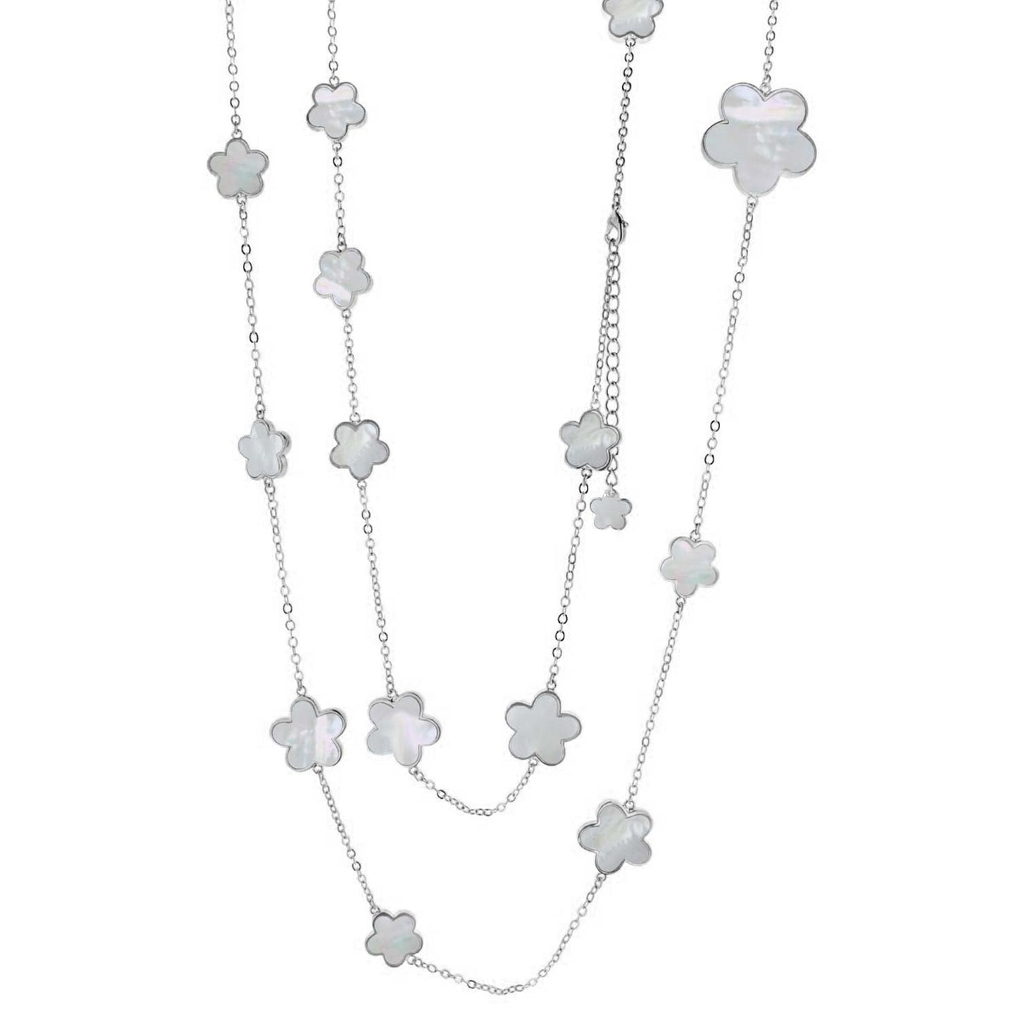 Daisy Love Gemstone Necklace Long Station by Lauren G Adams with mother-of-pearl flower charms on Tampa Home & Garden Store