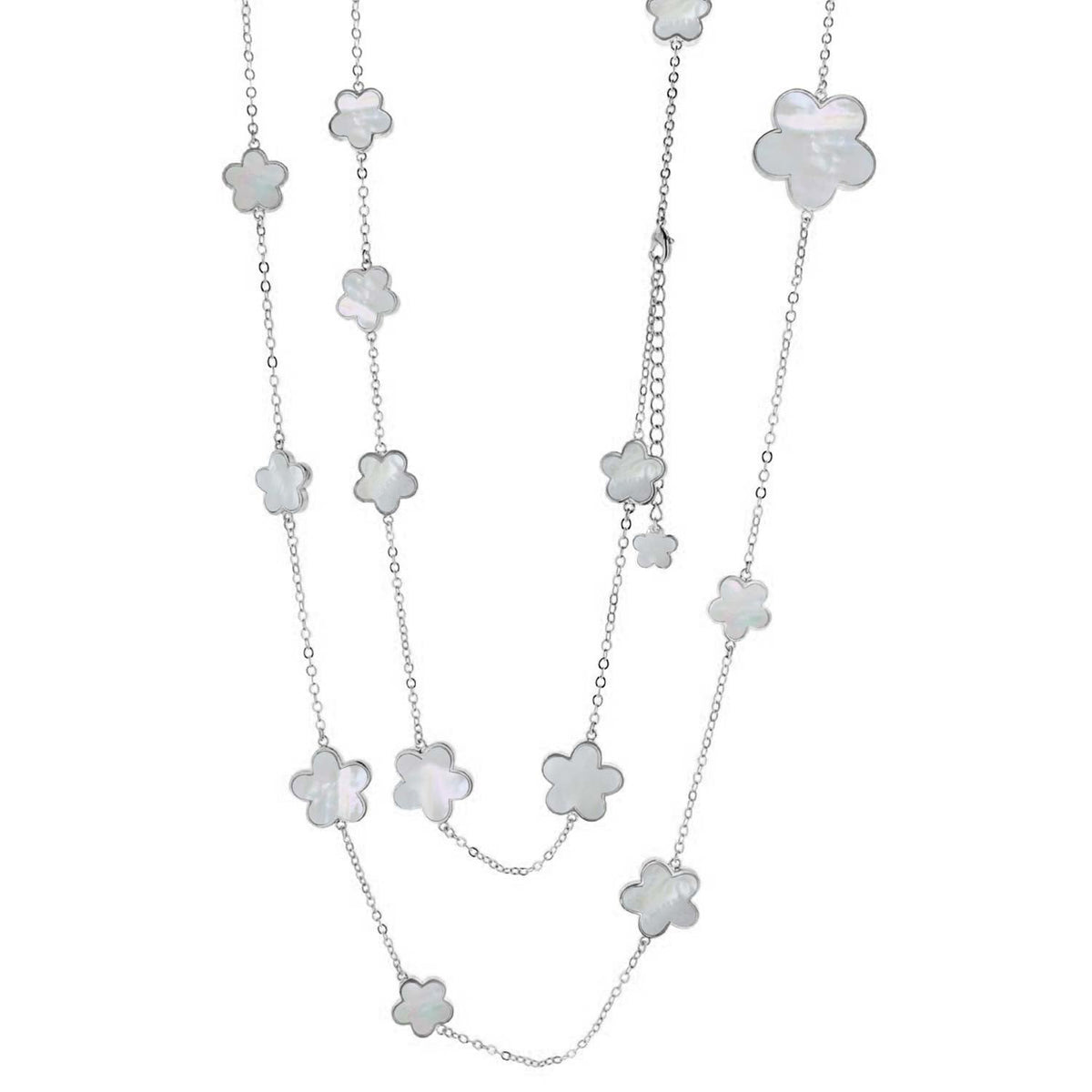Daisy Love Gemstone Necklace Long Station by Lauren G Adams with mother-of-pearl flower charms on Tampa Home & Garden Store