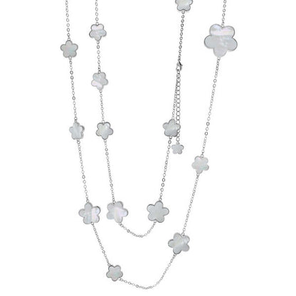 Daisy Love Gemstone Necklace Long Station by Lauren G Adams with mother-of-pearl flower charms on Tampa Home & Garden Store