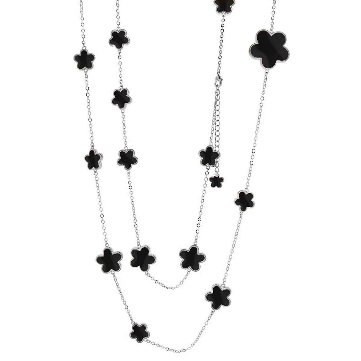 Daisy Love long necklace by Lauren G Adams; silver chain with black clover charms on Tampa Home & Garden Store