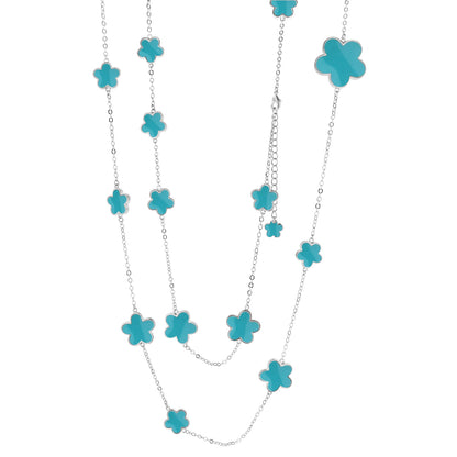 Daisy Love Necklace — Flower Cluster Strand with turquoise clover charms on silver chain on Tampa Home & Garden Store