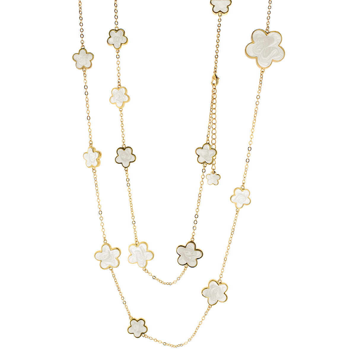 Daisy Love Necklace long gold-tone chain with white enamel flower clusters by Lauren G Adams on Tampa Home & Garden Store