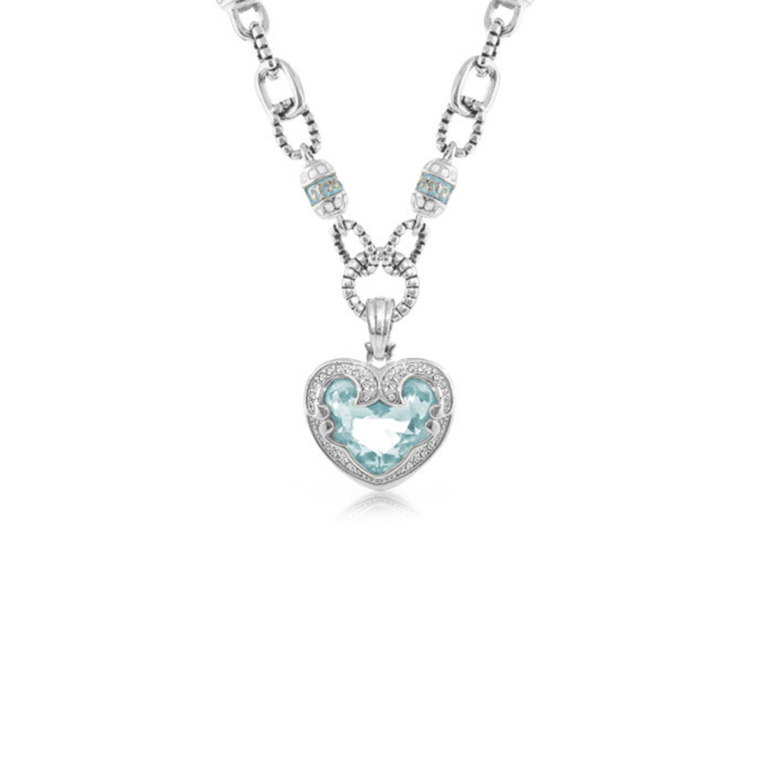 Renaissance Hearts pendant with aqua heart gemstone and pavé trim on chain by Lauren G Adams on Tampa Home & Garden Store