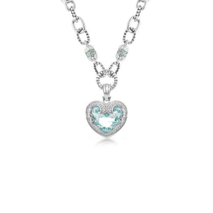 Renaissance Hearts pendant with aqua heart gemstone and pavé trim on chain by Lauren G Adams on Tampa Home & Garden Store