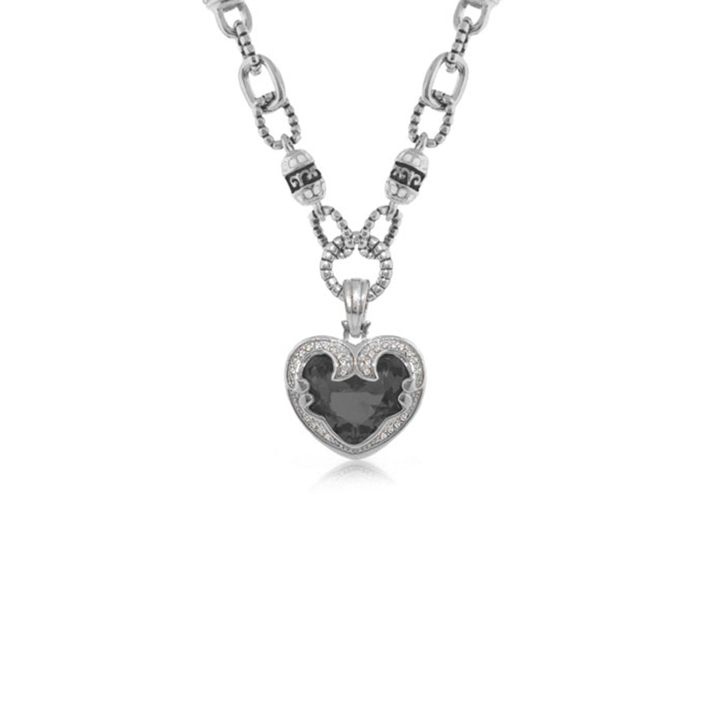 Renaissance Hearts heart pendant on silver-tone chain with black center stone and pavé halo on Tampa Home & Garden Store