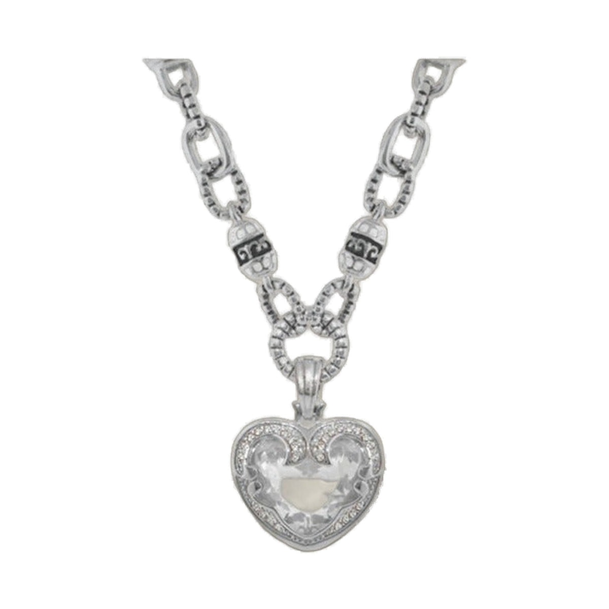 Renaissance Hearts necklace by Lauren G Adams with silver segmented chain and ornate heart pendant on Tampa Home & Garden Store