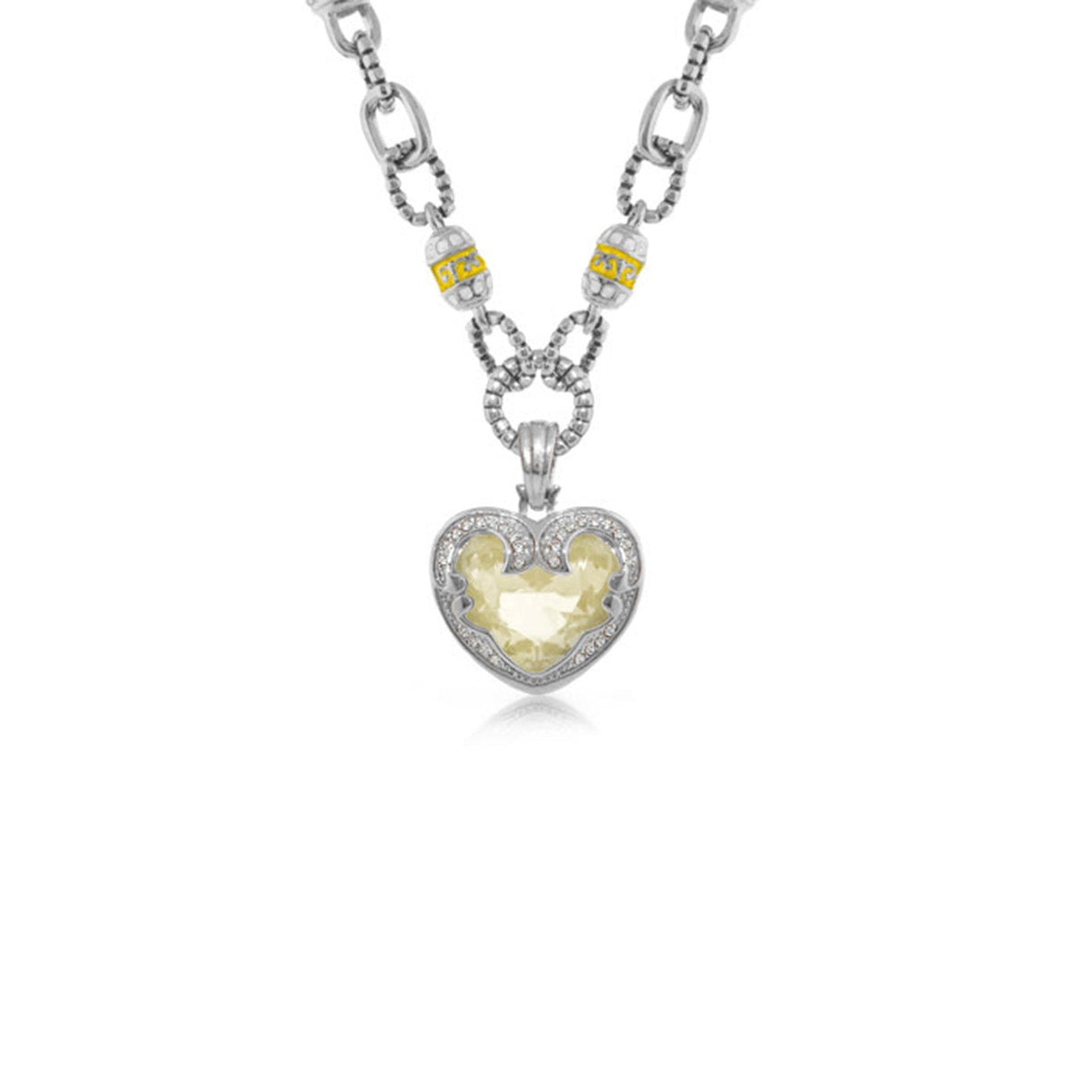Renaissance Hearts necklace with heart-shaped yellow stone and pavé halo on silver chain on Tampa Home & Garden Store