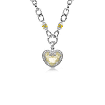 Renaissance Hearts necklace with heart-shaped yellow stone and pavé halo on silver chain on Tampa Home & Garden Store