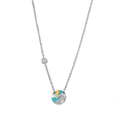 Earth Wind and Pave Necklace pendant with enamel circle and pavé accents on a silver chain on Tampa Home & Garden Store