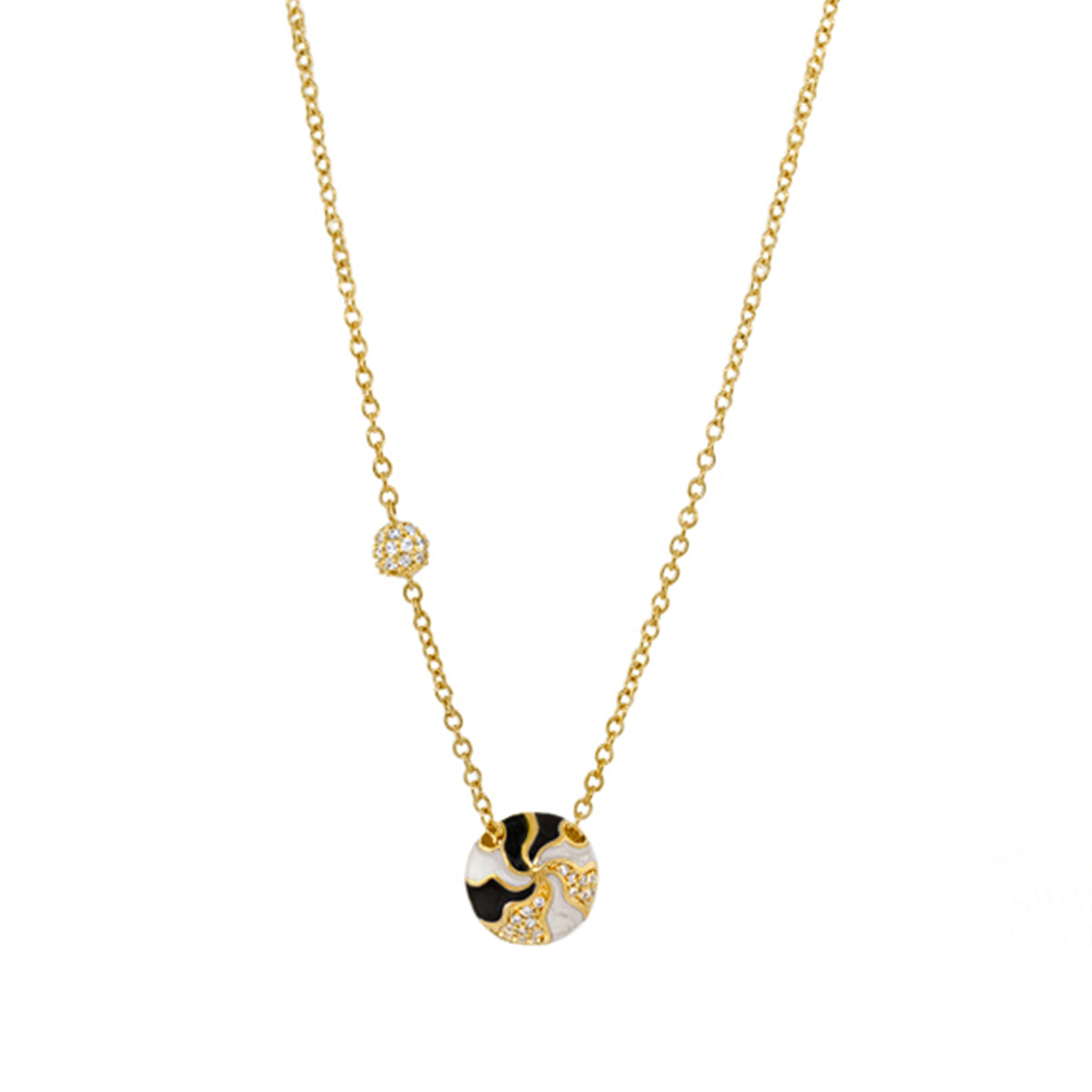 Earth Wind and Pave Necklace pendant gold-tone chain with black white enamel orb crystals on Tampa Home & Garden Store