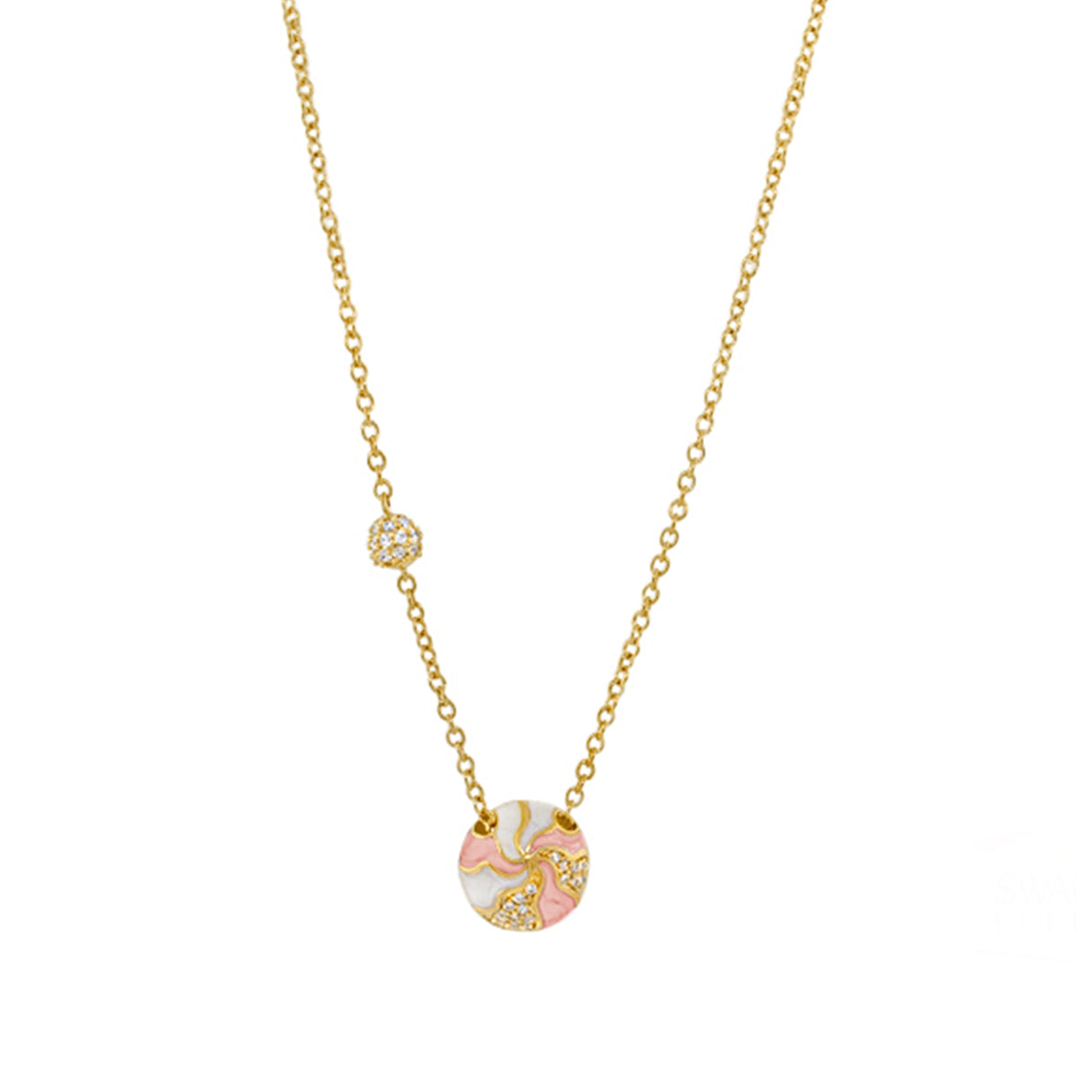 Earth Wind and Pave Necklace pendant on gold chain with pink enamel by Lauren G Adams on Tampa Home & Garden Store