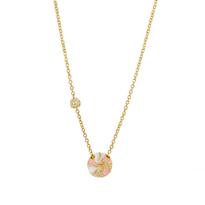 Earth Wind and Pave Necklace pendant on gold chain with pink enamel by Lauren G Adams on Tampa Home & Garden Store
