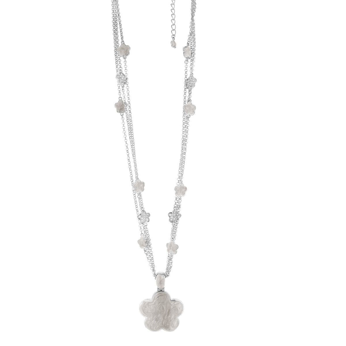 Daisy Pendant Necklace by Lauren G Adams, silver-tone layered chain with floral charms on Tampa Home & Garden Store