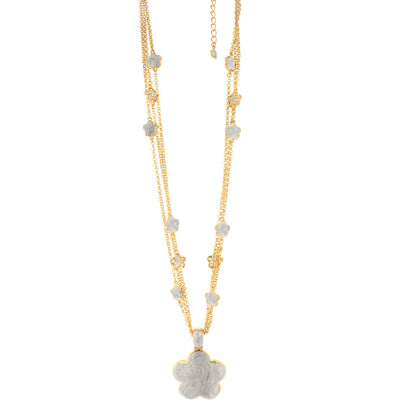 Daisy Necklace by Lauren G Adams in gold tone with white enamel flowers on chains and floral pendant on Tampa Home & Garden Store