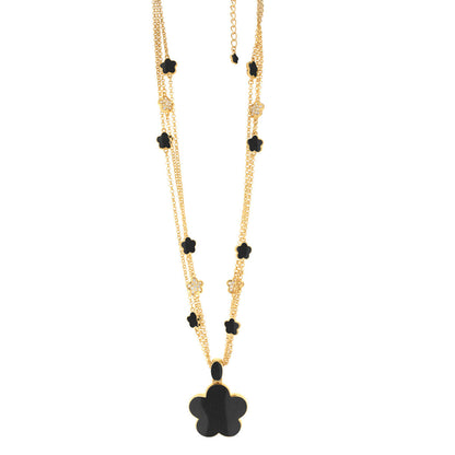 Daisy pendant necklace gold-tone chain with black enamel clover charms by Lauren G Adams on Tampa Home & Garden Store