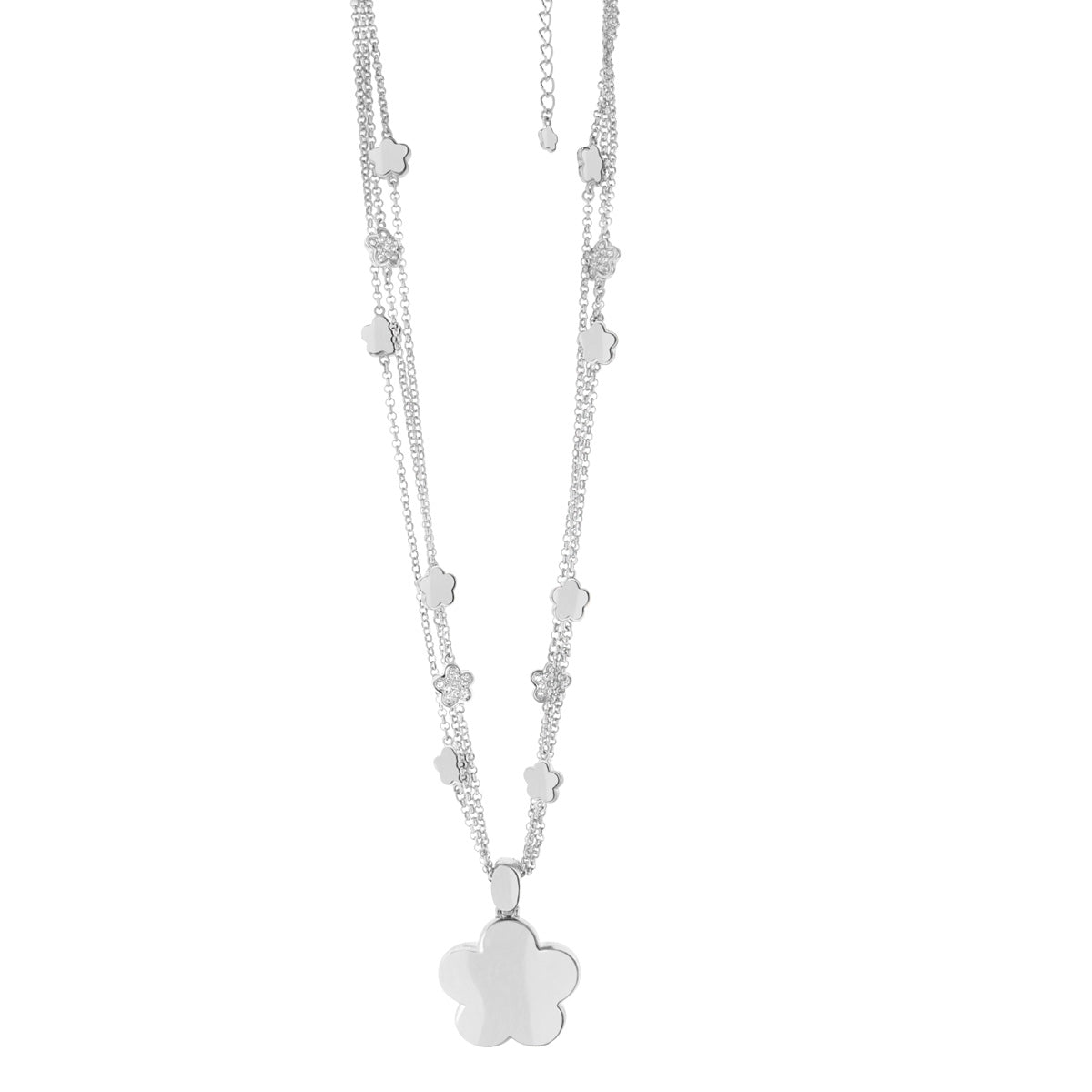 Daisy Pendant Necklace Lauren G Adams, silver-tone layered chain with daisy charms on Tampa Home & Garden Store