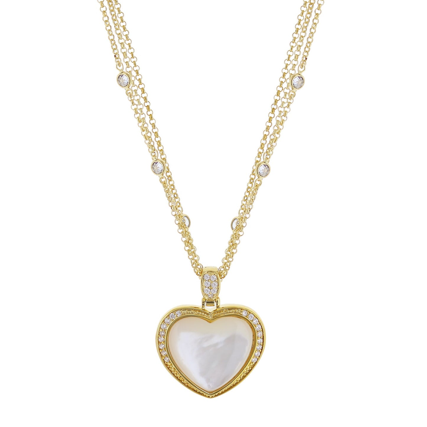 Pave Love Necklace, Lauren G Adams, gold-tone two-chain with heart pendant and pearl center on Tampa Home & Garden Store