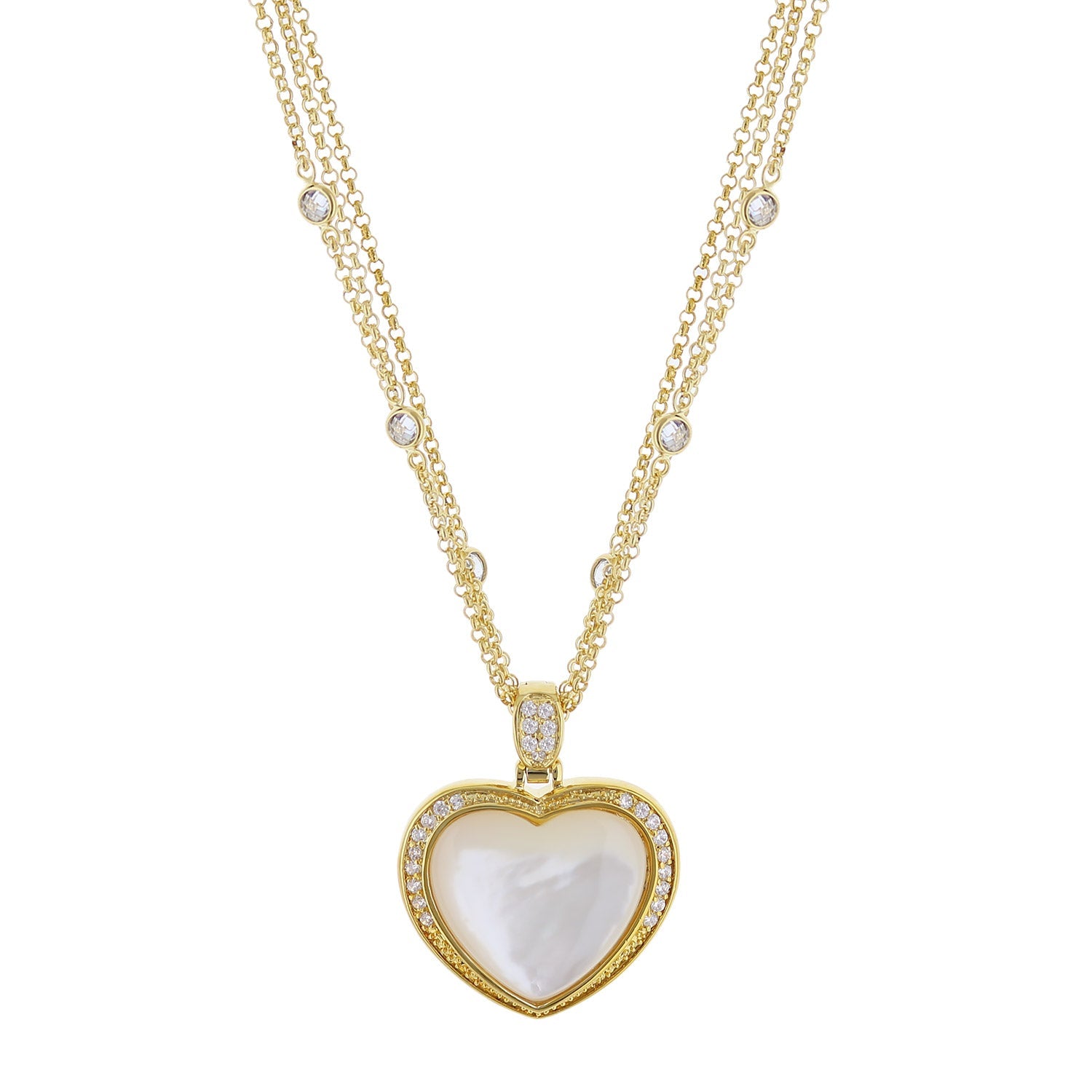 Pave Love Necklace, Lauren G Adams, gold-tone two-chain with heart pendant and pearl center on Tampa Home & Garden Store
