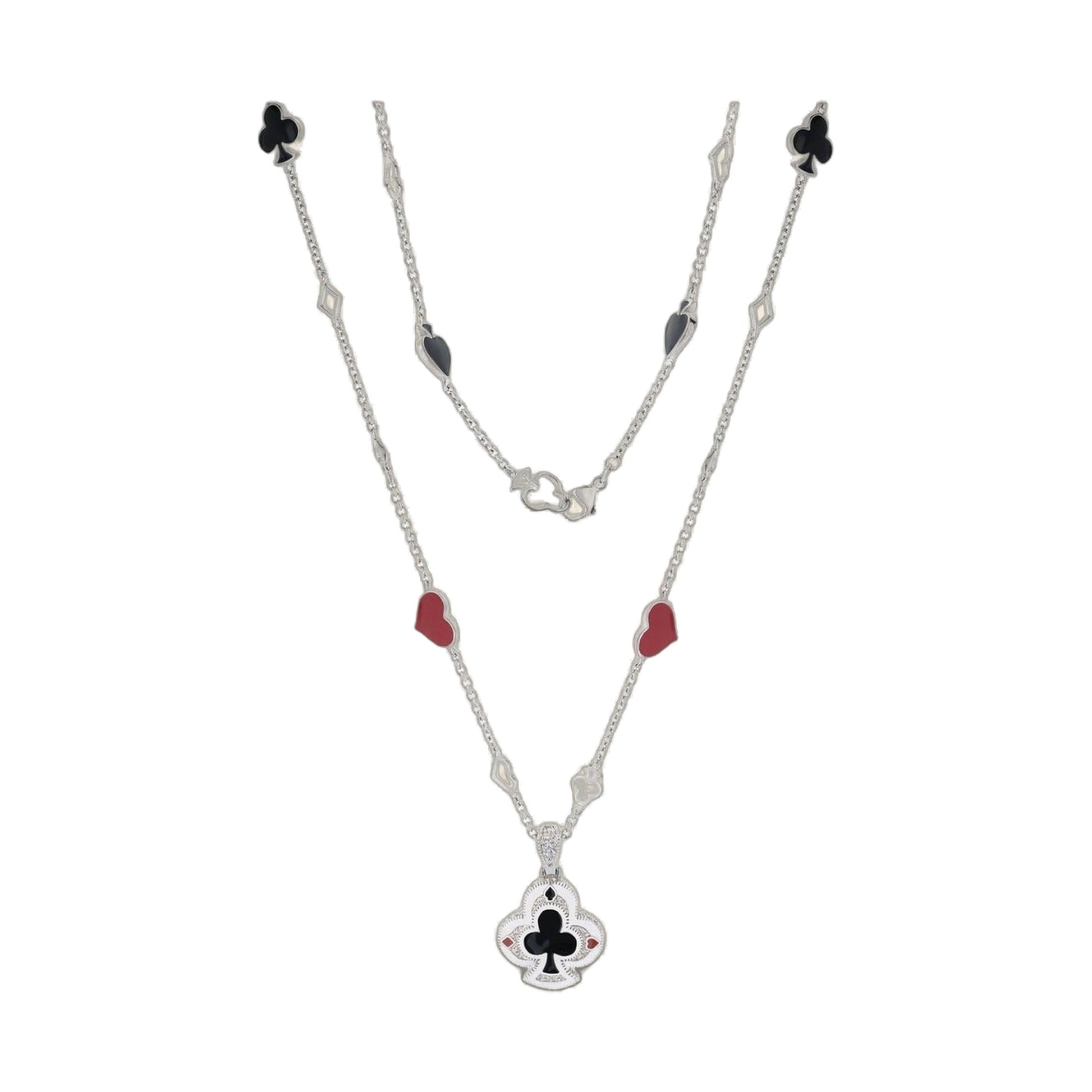 Lauren G Adams Players Club Necklace with silver chain and black club charms and heart pendants on Tampa Home & Garden Store