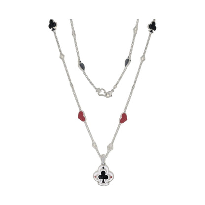 Lauren G Adams Players Club Necklace with silver chain and black club charms and heart pendants on Tampa Home & Garden Store