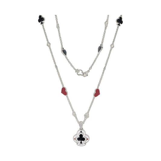 Players Club Necklaces by Lauren G Adams, silver-tone layered chains with black clubs on Tampa Home & Garden Store