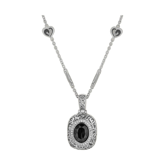 Hidden Hearts Pendant Necklace by Lauren G Adams, silver with filigree pendant and black stone on Tampa Home & Garden Store