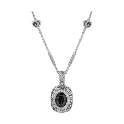 Hidden Hearts Pendant Necklace by Lauren G Adams, silver-tone with black stone and filigree on Tampa Home & Garden Store