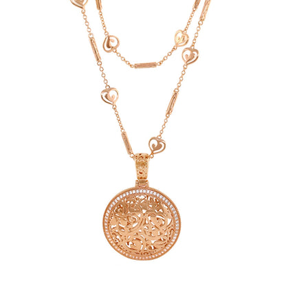 Hidden Hearts Necklace by Lauren G Adams, rose gold round filigree pendant with lattice hearts on Tampa Home & Garden Store
