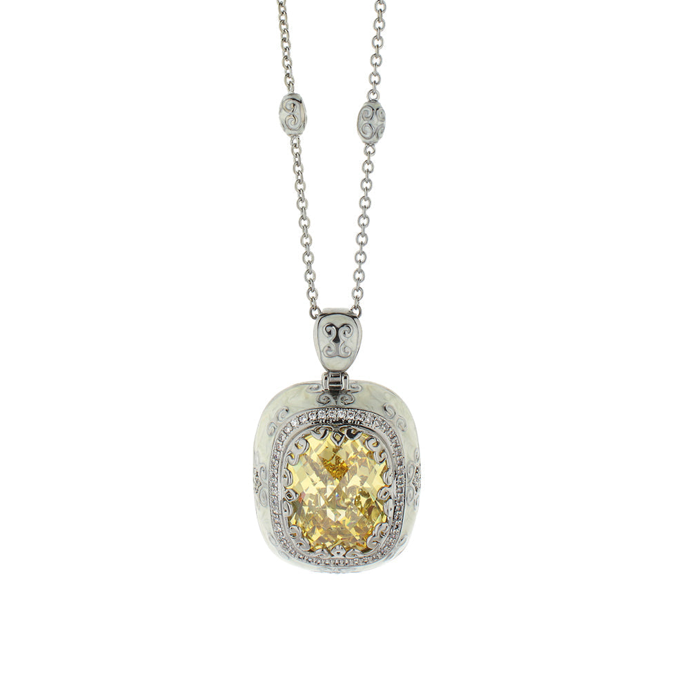 Moroccan Yellow Enamel and Cubic Zirconia Pendant