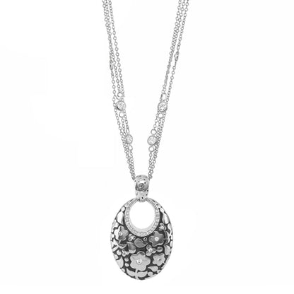 Flowers by Orly Pendant necklace with silver oval floral lattice pendant and crystal accents on Tampa Home & Garden Store