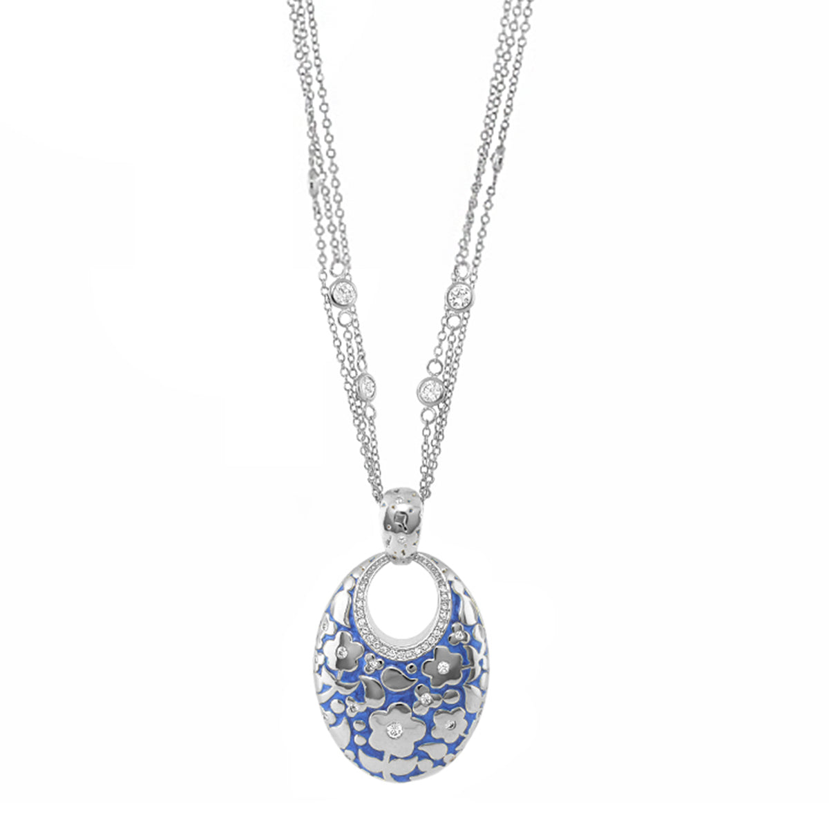 Flowers by Orly Pendant necklace Hand-Poured Oval with blue floral enamel, Lauren G Adams on Tampa Home & Garden Store