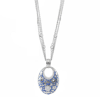Flowers by Orly Pendant necklace Hand-Poured Oval with blue floral enamel, Lauren G Adams on Tampa Home & Garden Store
