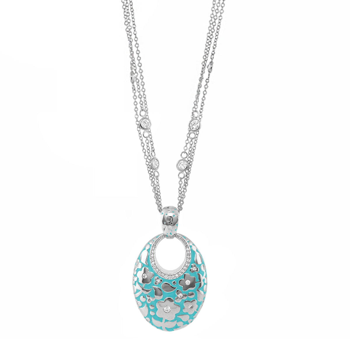 Pendant Flowers by Orly turquoise enamel oval pendant on chain Lauren G Adams on Tampa Garden on Tampa Home & Garden Store