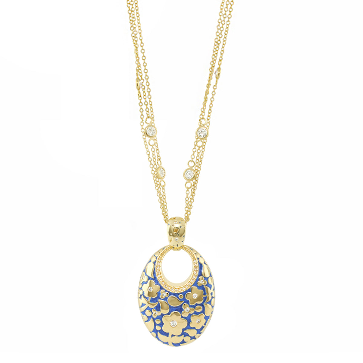 Flowers by Orly Pendant Necklace in gold with blue enamel floral oval, Lauren G Adams on Tampa Home & Garden Store