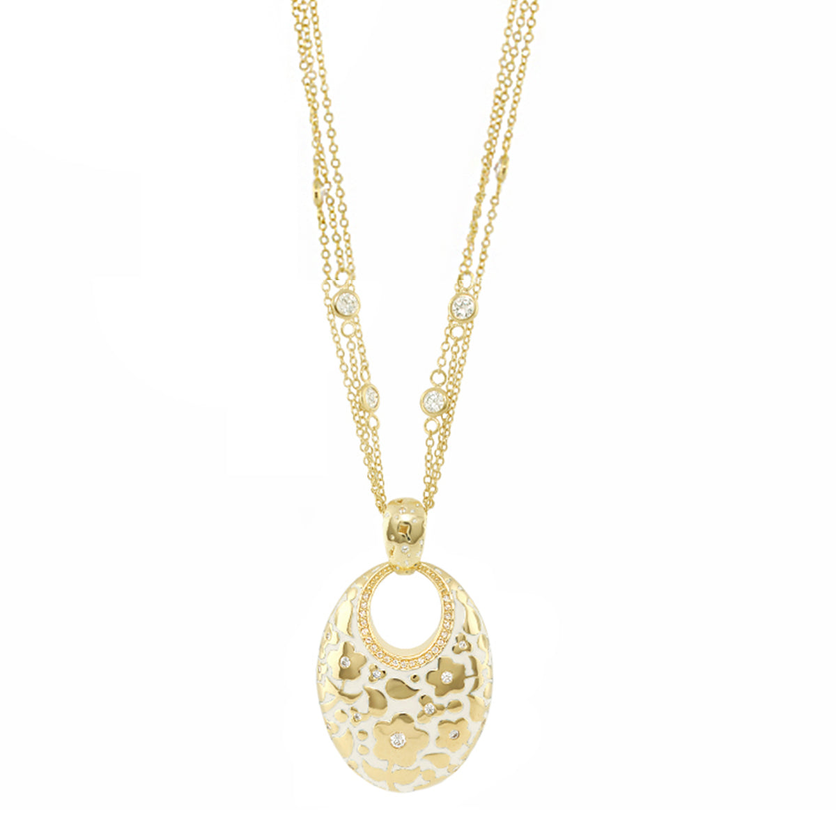 Orly Flowers Pendant gold-tone oval with floral motif and crystal accents on Lauren G Adams on Tampa Home & Garden Store