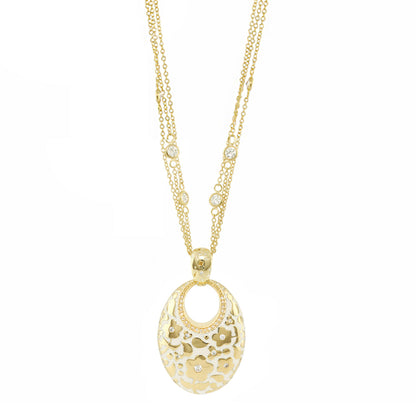 Orly Flowers Pendant gold-tone oval with floral motif and crystal accents on Lauren G Adams on Tampa Home & Garden Store