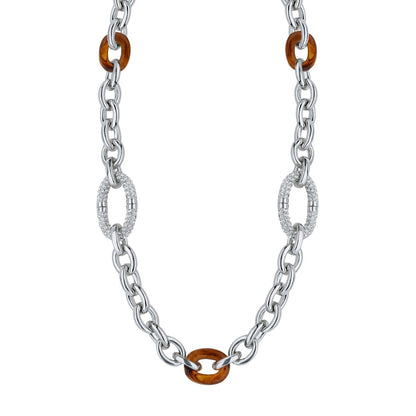 Statement necklace by Lauren G Adams, silver chain with orange tortoise rings and diamond loops on Tampa Home & Garden Store