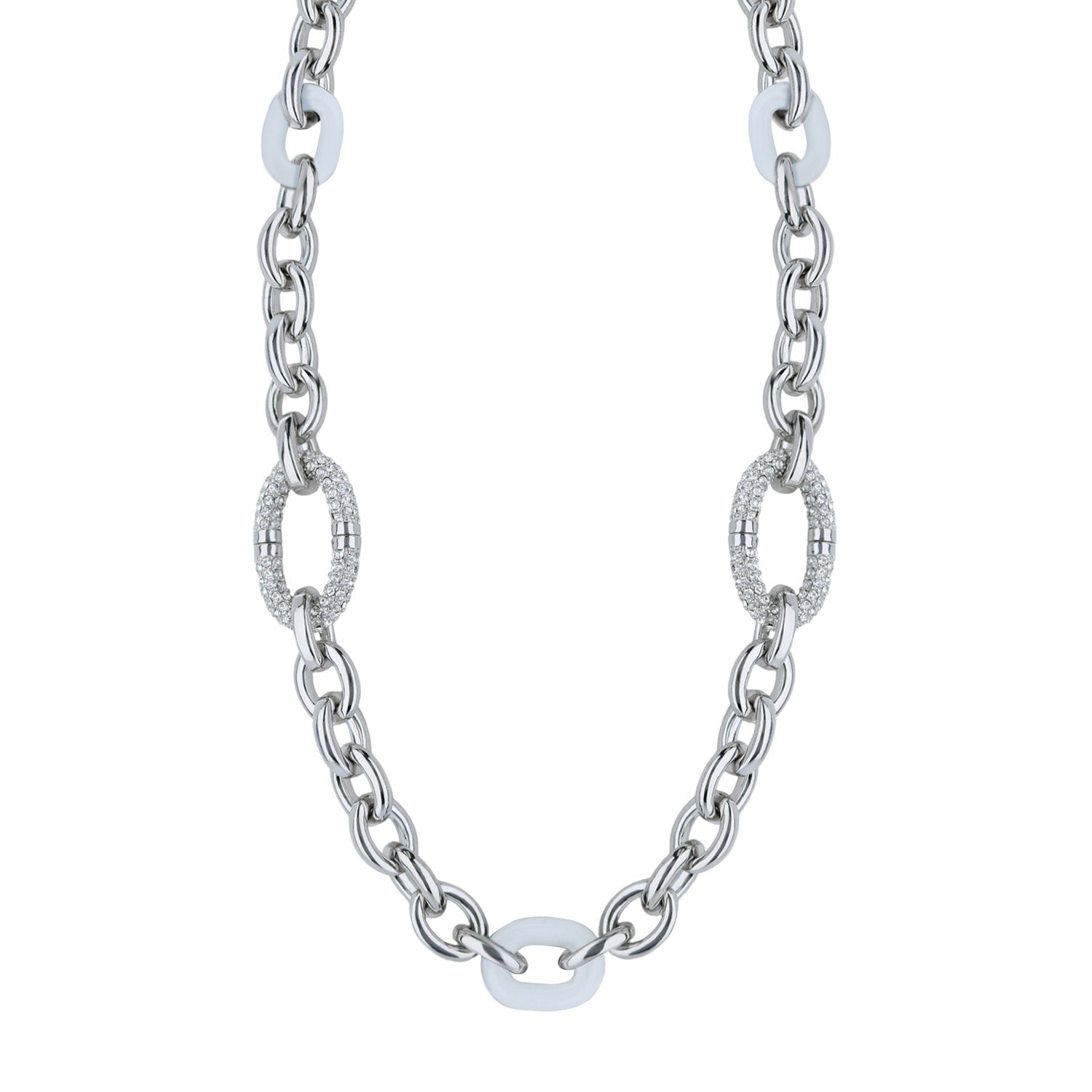 Statement necklace by Lauren G Adams, silver chain with pavé circles and white ceramic rings on Tampa Home & Garden Store